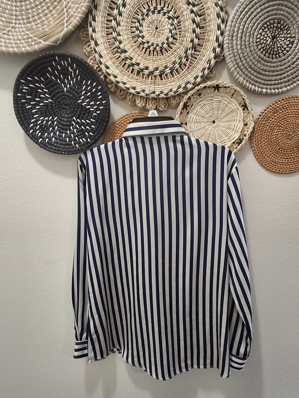 Navy and White Vertical Stripe Shirt